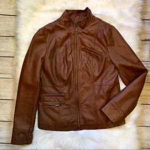 Alfani Brown Faux leather Moro jacket zip up Small